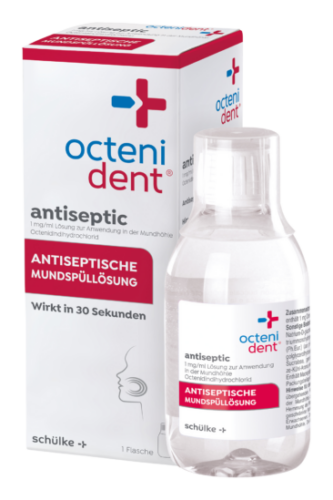 octenident_antiseptic_250ml+VP_70003096-prod_master_pic-IP-World_de-SMDE_web (1) Produktbild der octenisept® antiseptischen Mundspüllösung.