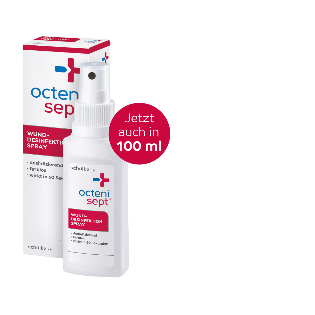octenisept_100ml_Vorteile-Verpackung Sprühflasche und Verpackung von octenisept® Wund-Desinfektion Spray.