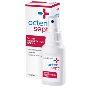 Sprühflasche und Verpackung von octenisept® Wund-Desinfektion Spray.