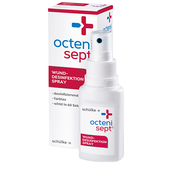 Sprühflasche und Verpackung von octenisept® Wund-Desinfektion Spray.